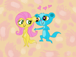 Size: 2828x2121 | Tagged: safe, artist:heinousflame, derpibooru import, fluttershy, crossover, crossover shipping, female, heart eyes, littlest pet shop, male, mongoose, shipping, species swap, straight, sunil nevla, wingding eyes