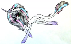 Size: 2394x1484 | Tagged: safe, artist:beamybutt, derpibooru import, oc, oc only, pony, unicorn, eyelashes, female, horn, leonine tail, mare, signature, solo, traditional art, unicorn oc