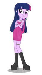 Size: 540x960 | Tagged: artist needed, safe, derpibooru import, twilight sparkle, equestria girls, boots, clothes, dress, high heels, jewelry, necklace, platform boots, ring, shoes, solo, tattoo