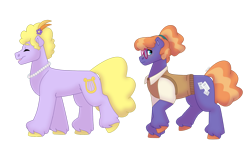 Size: 1280x732 | Tagged: safe, artist:itstechtock, derpibooru import, frazzle rock, lyrica lilac, oc, oc:square peg, pony, clothes, shirt, simple background, sweater vest, transparent background