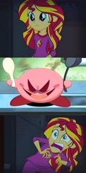 Size: 4096x8197 | Tagged: safe, derpibooru import, edit, edited screencap, screencap, sunset shimmer, equestria girls, rainbow rocks, devil kirby, evil grin, exploitable meme, grin, kirby, kirby (character), kirby of the stars, kirby right back at ya, meme, smiling, sunset screamer