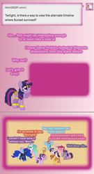 Size: 504x931 | Tagged: safe, artist:verve, derpibooru import, applejack, fluttershy, pinkie pie, princess celestia, princess luna, rainbow dash, rarity, spike, starlight glimmer, sunset shimmer, twilight sparkle, twilight sparkle (alicorn), alicorn, dragon, earth pony, pegasus, pony, unicorn, ain't never had friends like us, alicornified, alternate timeline, ask, ask genie twilight, comic, female, genie, male, mane six, mare, pixel art, race swap, starlicorn, xk-class end-of-the-world scenario