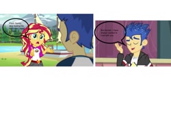 Size: 960x720 | Tagged: safe, artist:mrmrmacaroni, derpibooru import, edit, edited screencap, screencap, flash sentry, sunset shimmer, a banner day, equestria girls, legend of everfree, comic, female, flashimmer, male, screencap comic, shipping, straight