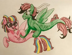 Size: 2424x1829 | Tagged: safe, artist:bozzerkazooers, derpibooru import, oc, oc only, seapony (g4), clothes, dorsal fin, female, fin wings, fish tail, flowing tail, glasses, holding hooves, male, open mouth, see-through, simple background, smiling, tail, white background, wings