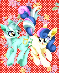 Size: 1477x1799 | Tagged: safe, artist:stacy_165cut, derpibooru import, bon bon, lyra heartstrings, sweetie drops, earth pony, pony, unicorn, butt to butt, butt touch, female, intertwined tails, mare, tail