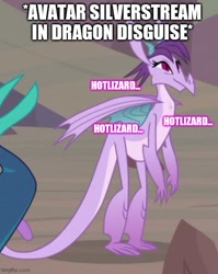 Size: 500x628 | Tagged: safe, derpibooru import, edit, edited screencap, screencap, prominence, silverstream, dragon, sweet and smoky, avatar silverstream, avatar the last airbender, background dragon, cropped, disguise, offscreen character, solo focus