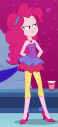 Size: 273x591 | Tagged: safe, derpibooru import, screencap, pinkie pie, better together, equestria girls, twilight under the stars, bare shoulders, cropped, female, rah rah skirt, sleeveless, smiling, solo, strapless