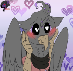 Size: 1113x1089 | Tagged: safe, artist:brainiac, derpibooru import, oc, oc:valiant effort, griffon, blushing, commission, male, mystery commission, solo