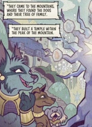 Size: 743x1024 | Tagged: safe, artist:andypriceart, derpibooru import, idw, diamond dog, spoiler:comic, spoiler:comic100, caninia, elements of harmony, temple, tree of harmony