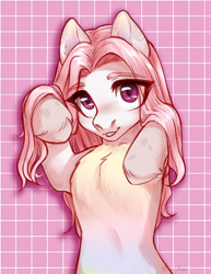 Size: 1038x1347 | Tagged: safe, artist:nika-rain, derpibooru import, oc, oc only, earth pony, pony, chest fluff, cute, eye clipping through hair, female, looking at you, mare, simple background, sketch, smiling, smiling at you, solo