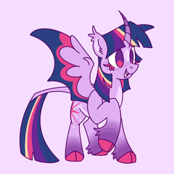 Size: 1200x1200 | Tagged: safe, artist:britebuck, derpibooru import, twilight sparkle, twilight sparkle (alicorn), alicorn, pony, cloven hooves, curved horn, horn, leonine tail, rainbow power, redesign, smiling, solo