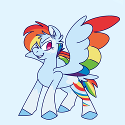 Size: 1200x1200 | Tagged: safe, artist:britebuck, derpibooru import, rainbow dash, pegasus, pony, colored wings, colored wingtips, grin, redesign, smiling, solo, spread wings, wings