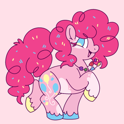 Size: 1200x1200 | Tagged: safe, artist:britebuck, derpibooru import, pinkie pie, earth pony, pony, food, happy, jewelry, necklace, rock candy necklace, smiling, solo, sprinkles