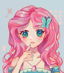 Size: 900x1039 | Tagged: safe, artist:whiskyice, derpibooru import, fluttershy, butterfly, human, better together, equestria girls, colored pupils, cute, female, geode of fauna, humanized, looking at you, magical geodes, nail polish, shyabetes, solo