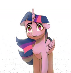 Size: 1388x1427 | Tagged: safe, artist:xyien_pearl, derpibooru import, twilight sparkle, twilight sparkle (alicorn), alicorn, blushing, chest fluff, crying, simple background, solo, white background