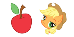 Size: 290x145 | Tagged: safe, derpibooru import, applejack, apple, applejack's hat, clothes, cowboy hat, cursor, food, fruit, green eyes, hat, mouse cursor, orange skin, yellow hair