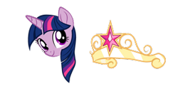 Size: 290x145 | Tagged: safe, derpibooru import, twilight sparkle, alicorn, big crown thingy, crown, cursor, element of magic, horn, jewelry, mouse cursor, multicolored hair, pink hair, purple eyes, purple hair, purple skin, regalia, simple background, solo, transparent background