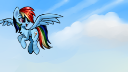 Size: 1920x1080 | Tagged: safe, artist:wandering nate, derpibooru import, rainbow dash, pegasus, pony, backwards cutie mark, cloud, female, flying, mare, sky, solo, spread wings, wings