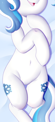 Size: 1574x3458 | Tagged: safe, artist:meowcephei, derpibooru import, edit, oc, oc:frozen droplet, pony, belly, belly button, both cutie marks, cropped, open mouth, pictures of bellies, solo