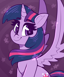 Size: 1233x1479 | Tagged: safe, artist:graphene, derpibooru import, twilight sparkle, twilight sparkle (alicorn), alicorn, pony, cute, female, looking at you, mare, sitting, smiling, smiling at you, solo, spread wings, wings