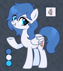 Size: 2014x2280 | Tagged: safe, artist:cornelia_nelson, derpibooru import, oc, oc:graceful motion, pegasus, pony, reference sheet, simple background, smiling, solo