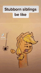 Size: 720x1280 | Tagged: safe, artist:brogararts, applejack, big macintosh, earth pony, pony, spider, animated, brother and sister, dialogue, eye contact, female, looking at each other, male, mare, mp4, open mouth, orchard blossom, pointing, siblings, sound, stallion, tik tok, tiktok, traditional art, unamused, yelling