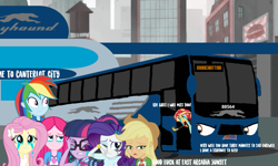 Size: 1199x720 | Tagged: artist needed, safe, artist:electrahybrida, derpibooru exclusive, derpibooru import, applejack, fluttershy, pinkie pie, rainbow dash, rarity, sci-twi, sunset shimmer, twilight sparkle, oc, oc:greyson the greyhound bus, human, equestria girls, 1000 hours in ms paint, bus, bus station, crying, female, goodbye, greyhound, humane five, humane seven, humane six, sad, series finale, series finale blues, tears of sadness, teary eyes, the end of equestria girls