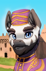 Size: 1500x2323 | Tagged: safe, artist:mrscroup, derpibooru import, oc, oc only, zebra, equestria at war mod, beard, clothes, ear fluff, ears, facial hair, jewelry, male, regalia, zebra oc