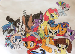 Size: 2876x2085 | Tagged: safe, artist:mercedesstar, derpibooru import, oc, oc only, oc:amethyst, oc:annie apple, oc:autun pie, oc:buttercup, oc:caramel pie, oc:cerulean blitz, oc:coco storm, oc:cosmo, oc:dreamcatcher, oc:dusk justice, oc:ebony, oc:luna blaze, oc:midnight mystery, oc:rainbow zap, oc:sweetiepuff pie, dracony, earth pony, hybrid, pegasus, unicorn, colt, female, filly, glasses, interspecies offspring, male, next generation, offspring, parent:applejack, parent:big macintosh, parent:cheese sandwich, parent:discord, parent:flash sentry, parent:flim, parent:fluttershy, parent:pinkie pie, parent:princess celestia, parent:rainbow dash, parent:rarity, parent:soarin', parent:spike, parent:twilight sparkle, parents:cheesepie, parents:dislestia, parents:flashlight, parents:flimjack, parents:fluttermac, parents:soarindash, parents:sparity, pony pile, sunglasses, traditional art