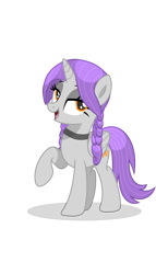 Size: 2006x3500 | Tagged: safe, artist:r4hucksake, derpibooru import, oc, oc:wood lily, alicorn, pony, alicorn oc, bedroom eyes, braid, collar, eyeshadow, female, horn, lidded eyes, looking at you, makeup, mare, raised hoof, raised leg, smiling, smiling at you, solo, wings