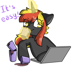 Size: 512x512 | Tagged: safe, artist:alex69vodka, derpibooru import, oc, oc only, oc:java, pony, unicorn, coffee, female, levitation, magic, mug, notebook, simple background, sticker, telekinesis, text, transparent background