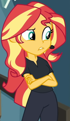 Size: 420x718 | Tagged: safe, derpibooru import, screencap, sunset shimmer, all the world's off stage, equestria girls, equestria girls series, cropped, solo