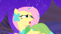 Size: 1920x1080 | Tagged: safe, derpibooru import, screencap, fluttershy, pegasus, pony, season 1, the best night ever, clothes, dress, female, gala dress, mare, solo