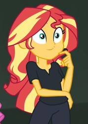 Size: 447x627 | Tagged: safe, derpibooru import, screencap, sunset shimmer, all the world's off stage, better together, equestria girls, cropped, solo