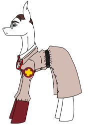 Size: 2230x3112 | Tagged: safe, artist:agdapl, derpibooru import, earth pony, pony, clothes, crossover, glasses, male, medic, simple background, species swap, stallion, team fortress 2, transparent background