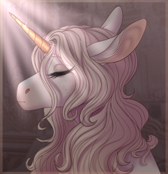 Size: 3300x3420 | Tagged: safe, artist:bluet0ast, derpibooru import, oc, oc only, pony, unicorn, bust, eyes closed, female, horn, mare, solo, unicorn oc