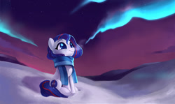 Size: 1280x762 | Tagged: safe, artist:switchsugar, derpibooru import, oc, oc only, earth pony, pony, aurora borealis, digital painting, night, sky, snow, solo, stars, winter