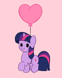 Size: 3056x3831 | Tagged: safe, artist:kittyrosie, derpibooru import, twilight sparkle, pony, unicorn, balloon, cute, digital art, female, floating, heart balloon, mare, simple background, smiling, smol, solo, twiabetes