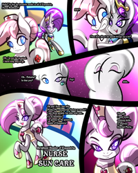 Size: 2400x3000 | Tagged: safe, artist:keytee-chan, derpibooru import, maud pie, nurse redheart, princess celestia, oc, oc:morning dawn, oc:nurse sun care, alicorn, earth pony, unicorn, comic:the great big fusion 2 remake, fusion, hair bun