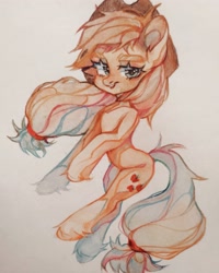 Size: 2065x2581 | Tagged: safe, artist:kencee6, derpibooru import, applejack, earth pony, pony, blurry, female, mare, solo, traditional art, watercolor painting