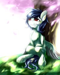 Size: 2400x3000 | Tagged: safe, artist:ktk's sky, derpibooru import, oc, oc only, pegasus, pony, blind eye, female, looking up, pegasus oc, solo, tree, wings