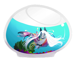 Size: 883x711 | Tagged: safe, artist:trainerfairy, derpibooru import, oc, oc only, blue eyes, bubble, coral, dorsal fin, fish tail, flowing mane, flowing tail, looking at you, seaweed, simple background, smiling, solo, tail, transparent background, underwater, water, white mane