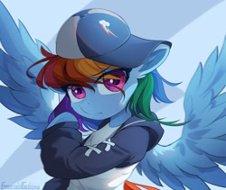 Size: 2100x1775 | Tagged: safe, artist:emeraldgalaxy, derpibooru import, rainbow dash, pegasus, pony, backwards ballcap, baseball cap, cap, clothes, hat, jacket, solo