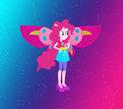 Size: 943x834 | Tagged: safe, artist:magical-mama, artist:selenaede, artist:user15432, derpibooru import, pinkie pie, human, equestria girls, barely eqg related, base used, clothes, crossover, cutie mark, cutie mark on clothes, dress, element of laughter, fairy, fairy wings, fairyized, gradient background, hand on hip, high heels, magic winx, pink dress, pink shoes, pink wings, ponied up, shoes, sparkly background, wings, winx, winx club, winxified