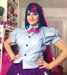 Size: 866x960 | Tagged: safe, artist:sarahndipity cosplay, derpibooru import, twilight sparkle, human, equestria girls, clothes, cosplay, costume, facebook, hand on hip, irl, irl human, photo