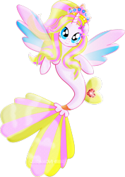 Size: 2059x2913 | Tagged: safe, artist:jucamovi1992, derpibooru import, oc, oc only, alicorn, pony, seapony (g4), blue eyes, dorsal fin, female, fish tail, flowing tail, horn, looking at you, multicolored hair, seaponified, smiling, solo, species swap, spread wings, tail, wings