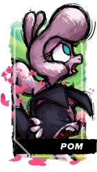 Size: 380x670 | Tagged: safe, artist:alts-art, derpibooru import, pom lamb, sheep, sheep dog, them's fightin' herds, community related, flower, flower petals, open mouth, scared