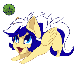 Size: 996x866 | Tagged: safe, artist:arctic-fox, derpibooru import, oc, oc only, oc:animatedpony, pegasus, pony, ball, male, open mouth, simple background, solo, tennis ball, transparent background, white outline