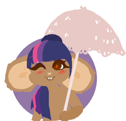 Size: 516x493 | Tagged: safe, artist:noitosghost, derpibooru import, twilight sparkle, mouse, abstract background, blushing, bust, eyelashes, female, one eye closed, species swap, twimouse, umbrella, wink