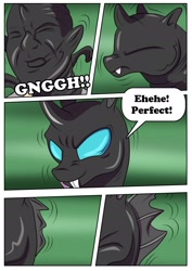 Size: 1024x1449 | Tagged: safe, artist:rex-equinox, derpibooru import, changeling, human, comic:time for a change, black goo, human to changeling, mind control, transformation